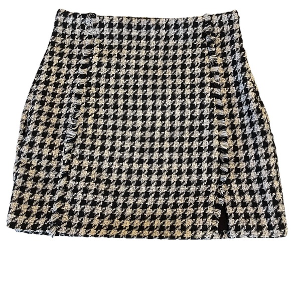 Zara Mini Skirt Tweed Boucle Houndstooth Side Slit Lined XS Formal - Picture 1 of 8